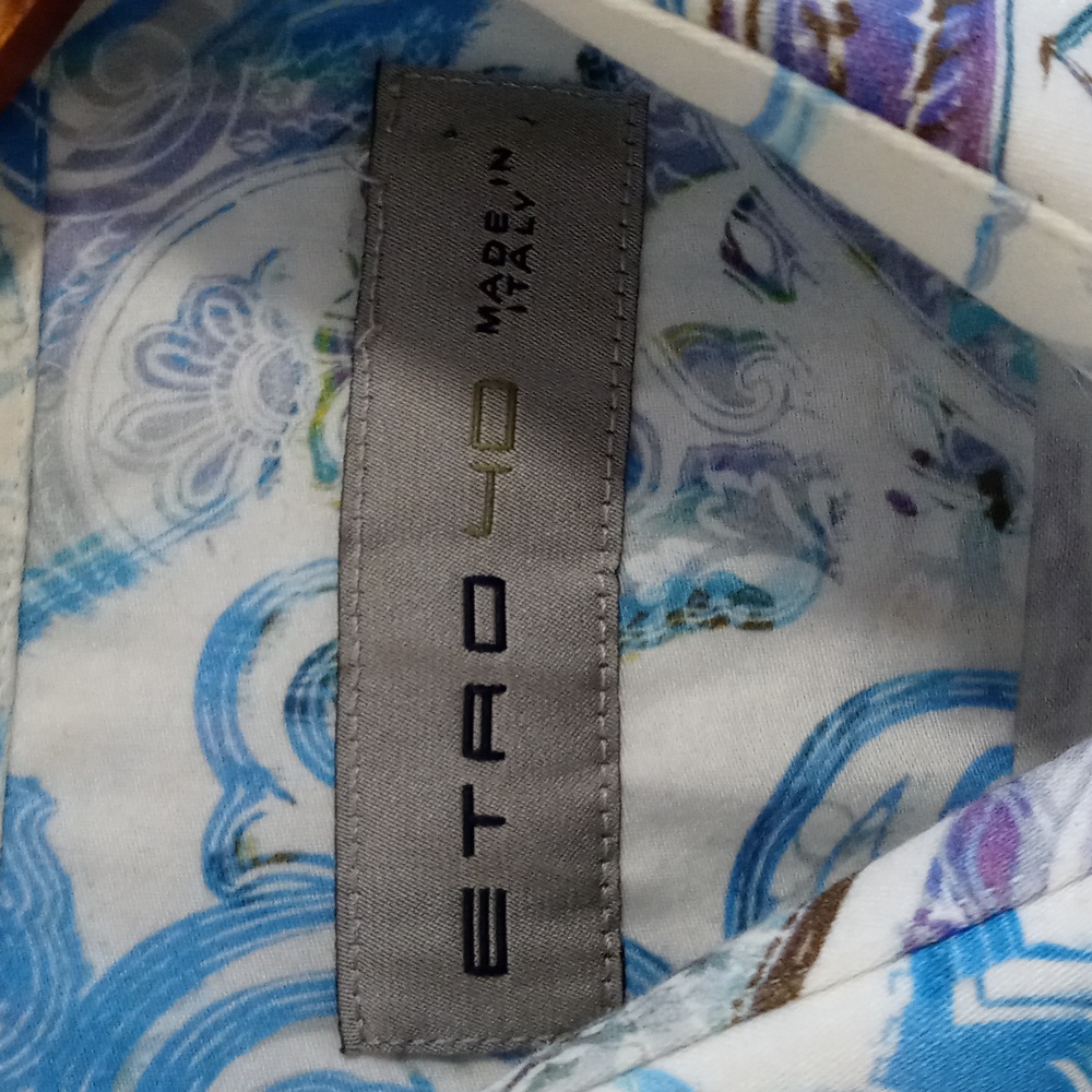 🌊Etro🌊 - Men's White/Blue/Purple Paisley L/S Button Down - Picture 3 of 11